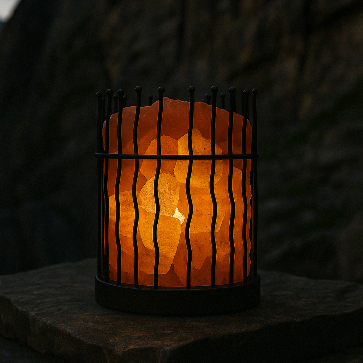 Lampe pierre de sel - Cage d'acier