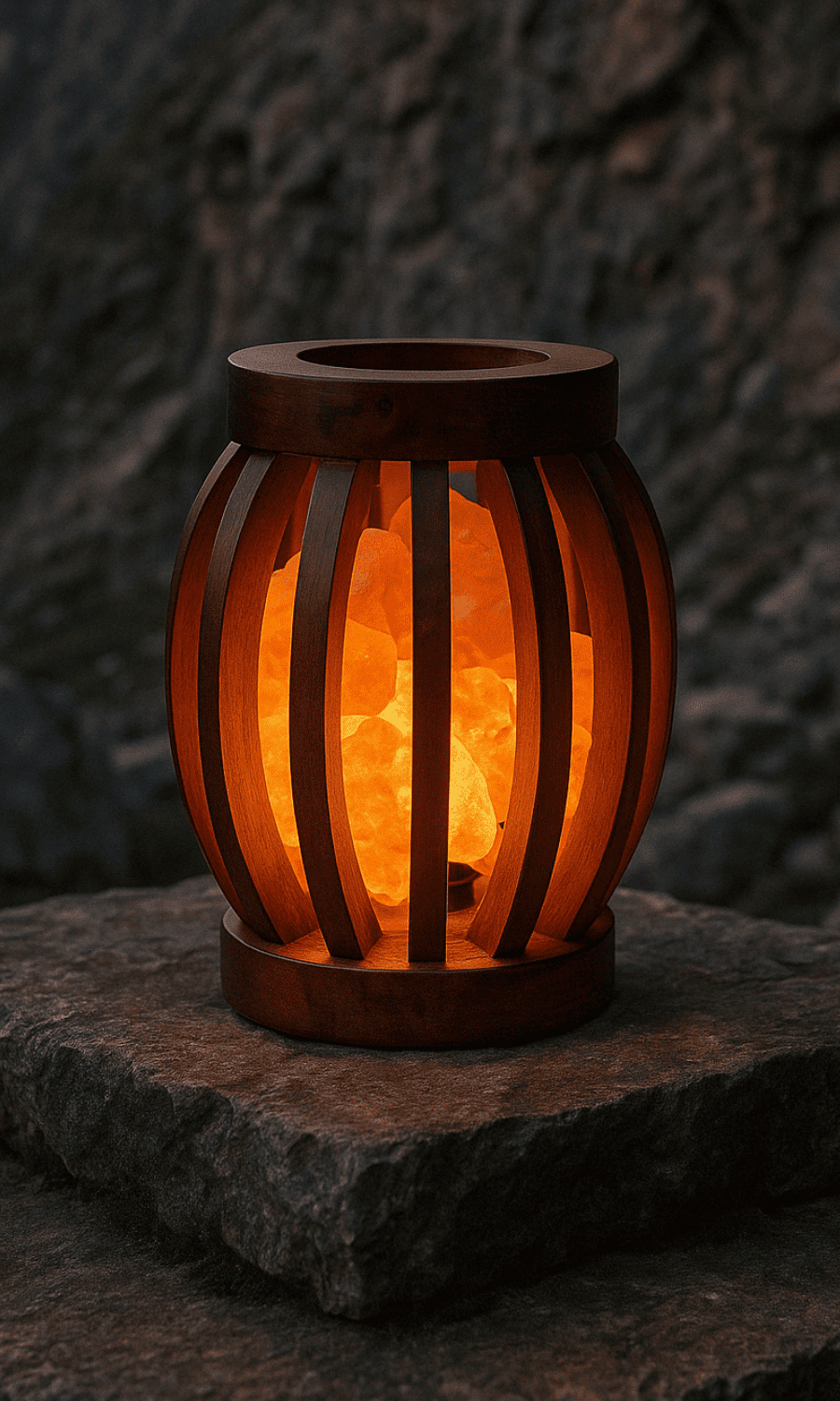 Lampe pierre de sel en bois