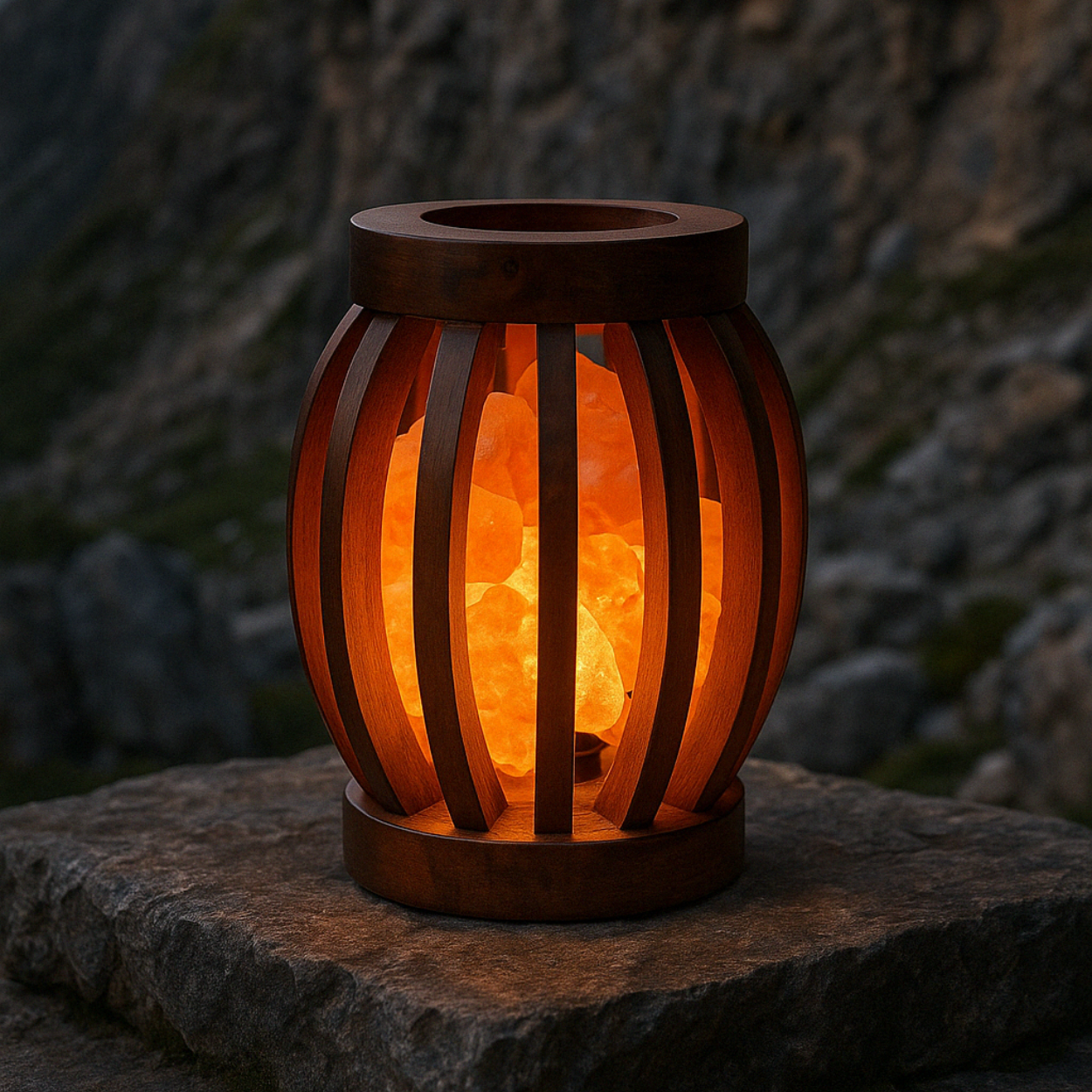 Lámpara de piedra de sal de madera